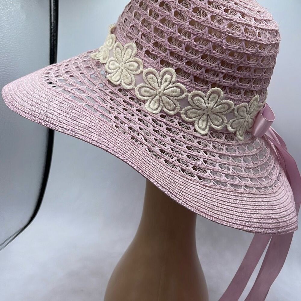 Vintage 80’s pink sun hat. Boho festival beach tropical - Picture 5 of 12